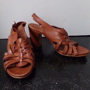 Sixtyseven Heather Vachetta Brown Leather Woven Heels